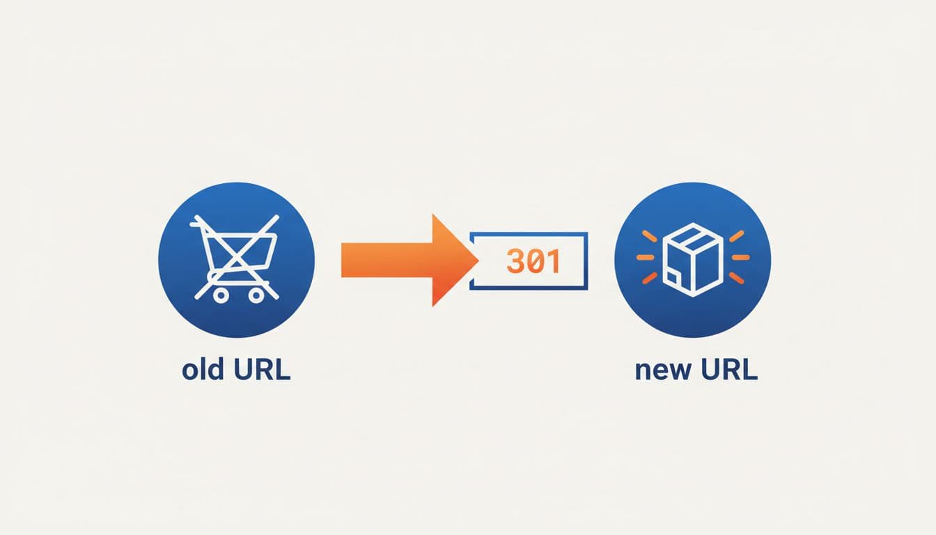 Arrow from crossed-out cart icon to glowing product icon in blue and orange on neutral background.