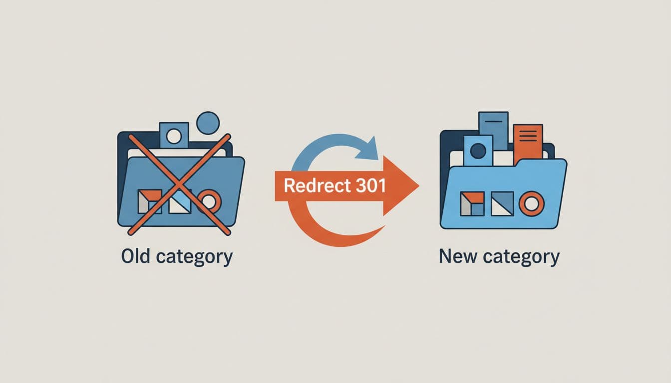 Clean arrow diagram from struck-through folder with products to open folder with products, in blue and orange.