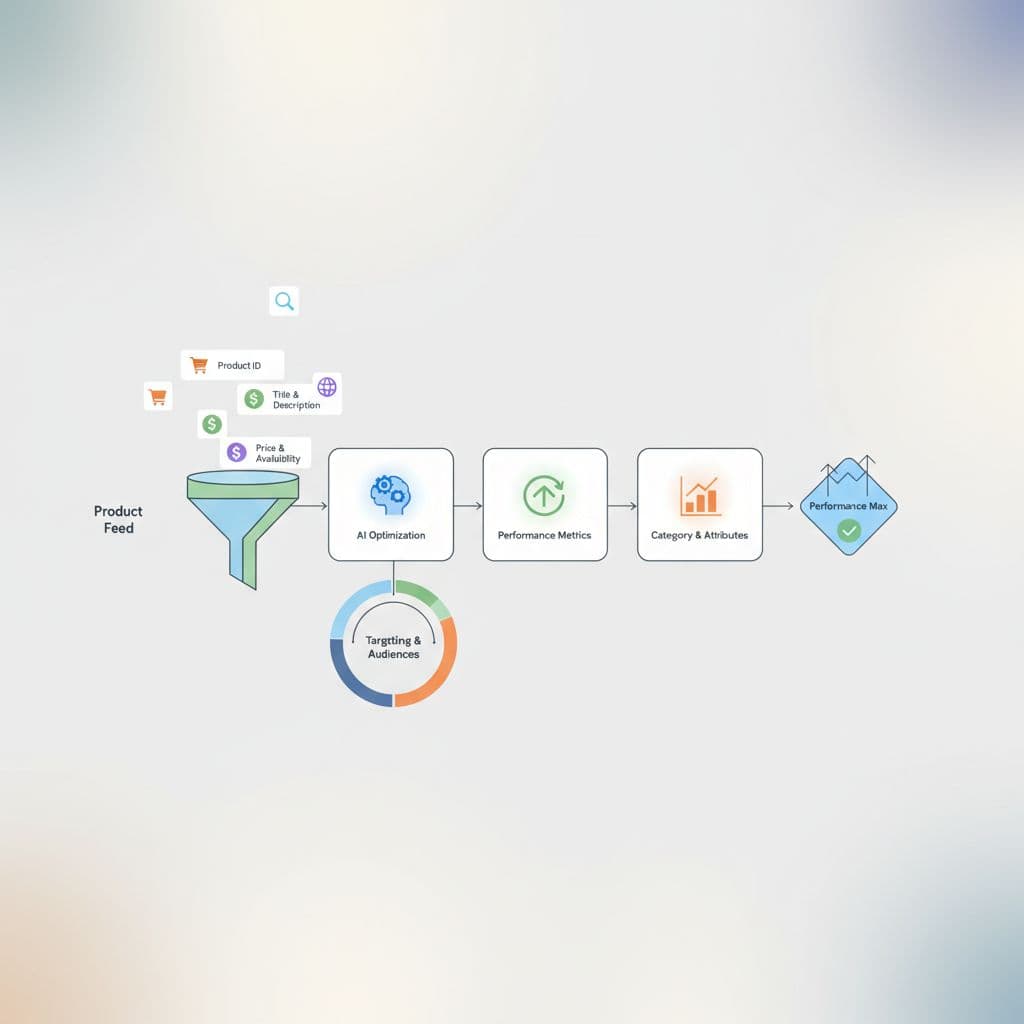 Clean, minimal illustration featuring organized geometric data icons against a neutral background.