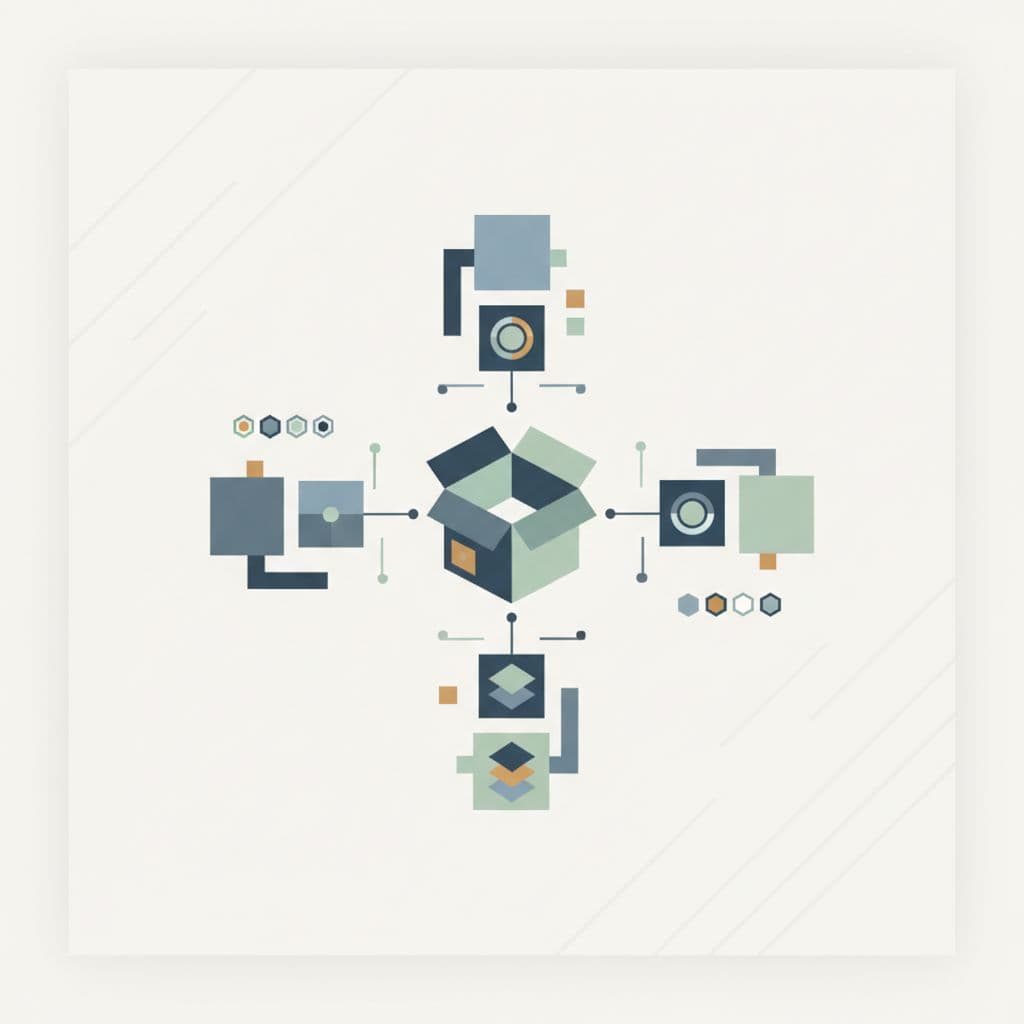 Geometric shapes display organized product variations for ecommerce on neutral background.