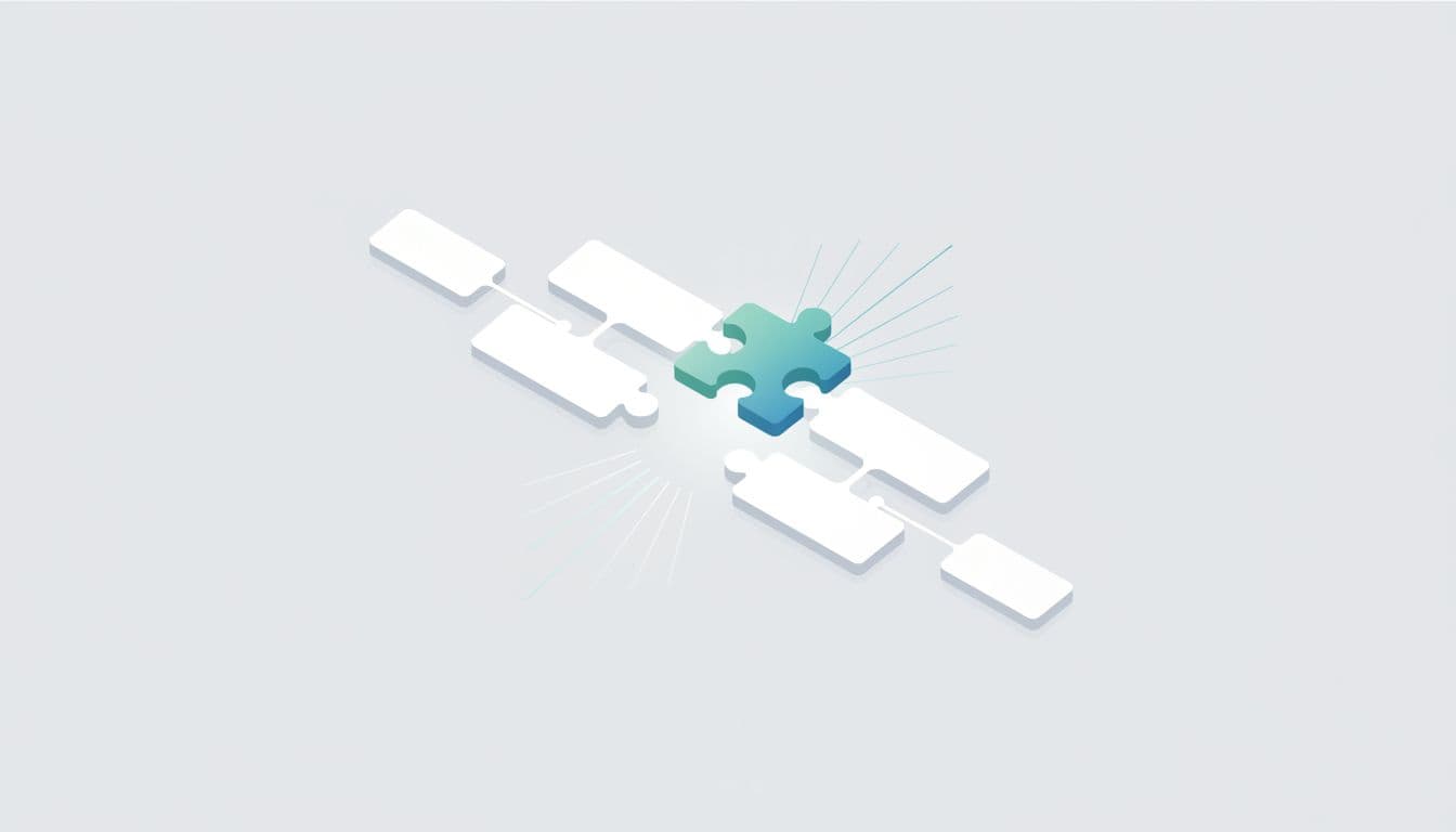 A digital puzzle piece is inserted into a geometric structure to complete the missing gap.