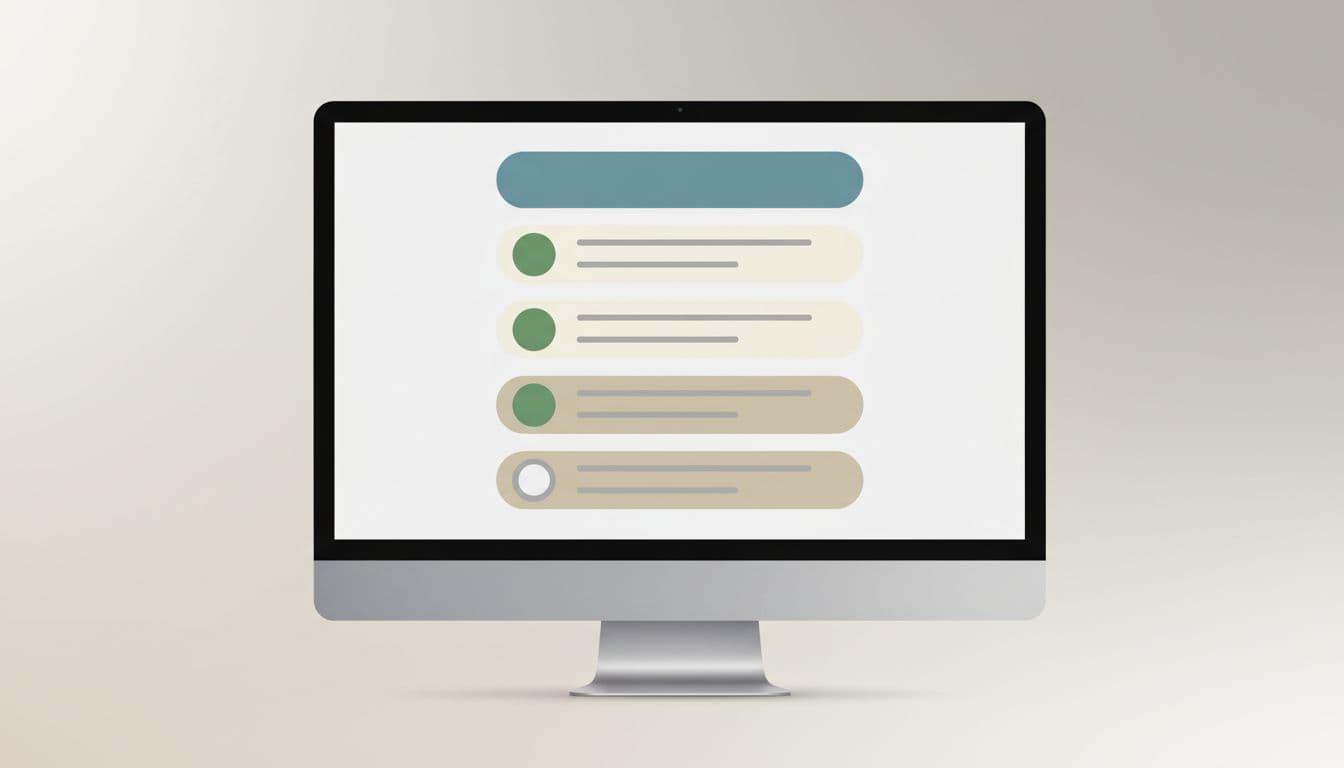 A clean computer screen display featuring a simple geometric checklist representing product information compliance.