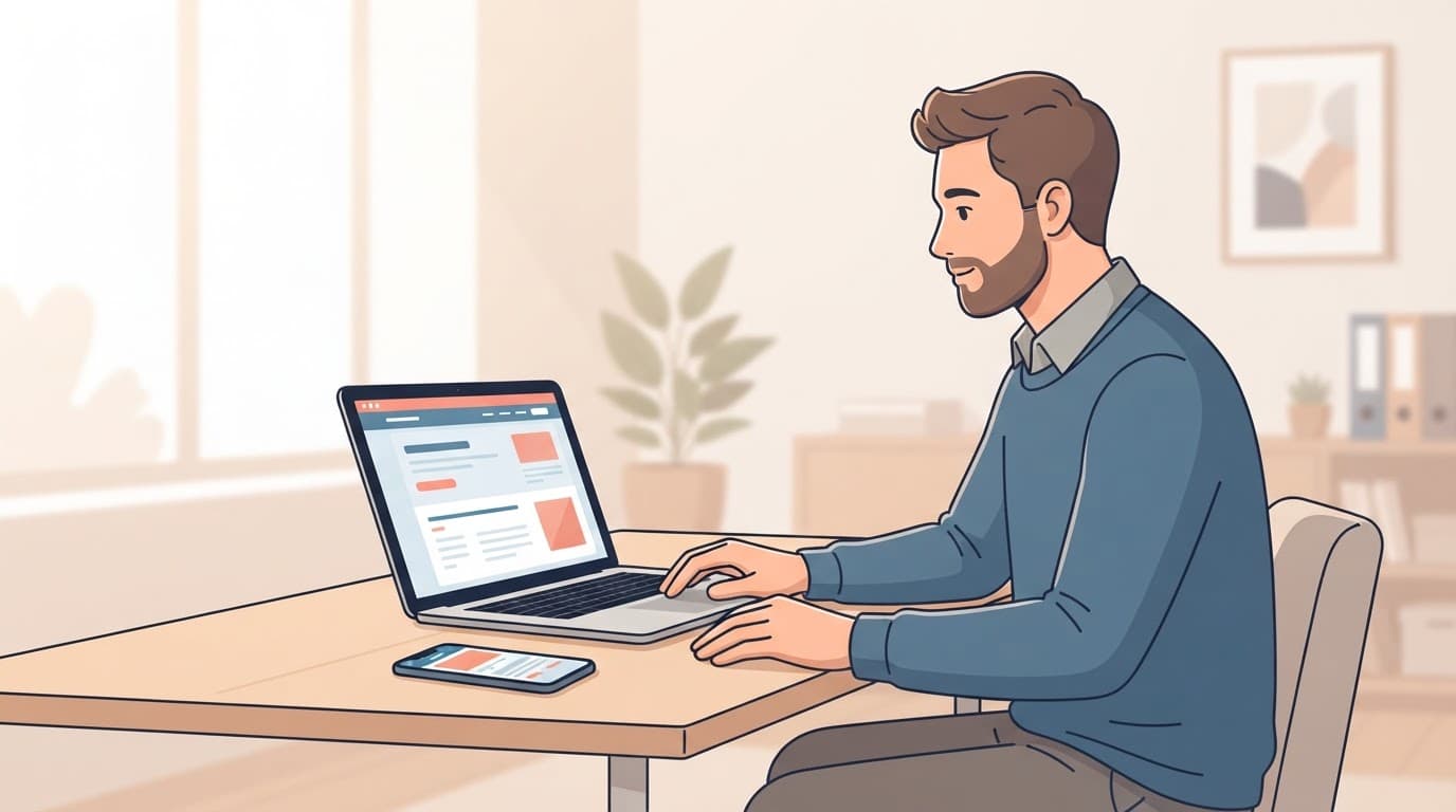Una professionista controlla un laptop con uno smartphone sulla scrivania.