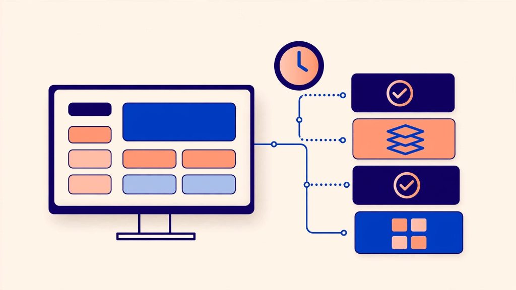Monitor con wireframe di un sito e roadmap grafica del progetto.